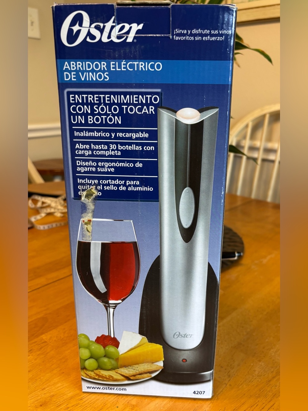 Oster Cordless Electric Wine Opener in Silver and Black